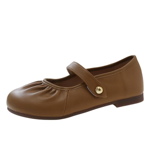 Women's Mary Jane Ballet Flats Pleated Toe Design Adjustable Ankle Strap with Button Hardware Round Toe Day to Evening Footwear for Casual Outings