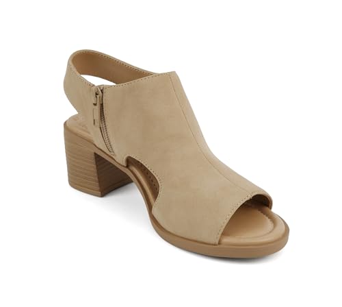 Image of CITYCLASSIFIED inchElect inch ~ Women's Peep Toe Laser Cut Geometric Caged Slingback Ankle Strap Low Stacked Heel Ankle Bootie