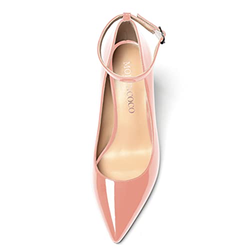 MODENCOCO Women's Buckle Pointed Toe Ankle Strap Patent Leather Stiletto High Heel Pumps Office Work Shoes 3.5 Inch3