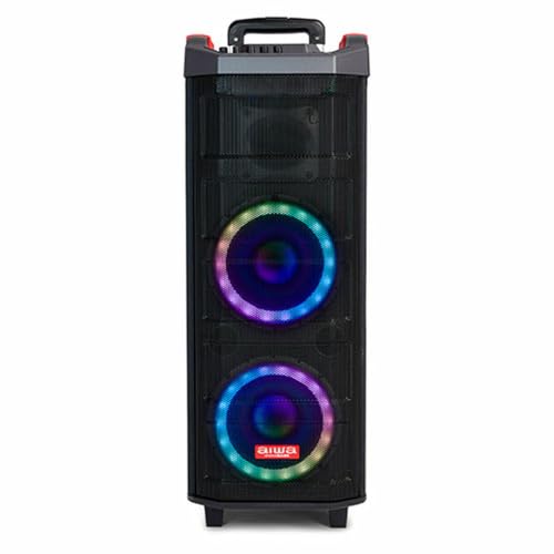 Aiwa KBTUS-608: Sistema de Audio TWS con 600W de Potencia e iluminación Frontal RGB (Bluetooth, Altavoces de 8' con Tecnología Hyperbass, 12V, USB, Micro SD, micrófonos incluidos). Color: Negro.