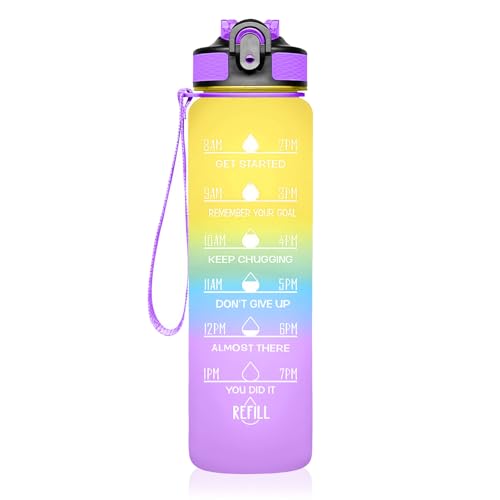 Motiverande sportvattenflaska med sugrör, vattenflaska med tidsmärke, bred mun läckagesäker sportvattenflaska, Tritan-material, BPA-fri, med...