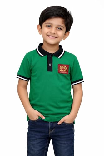 Image of KV School Uniform T-Shirt for Boys & Girls | Kendriya Vidyalaya Blue Polo Neck Half Sleeve Cotton Blend T-Shirt for Kids | Comfortable Daily School Wear