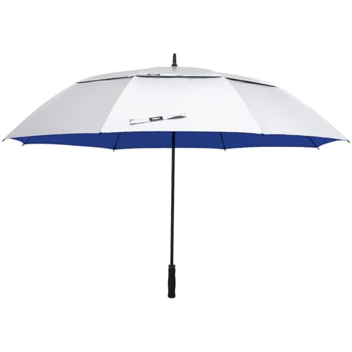 Fulynmen 72 Inch Large UV Umbrellas For Sun Protection UPF50+ Sun Golf Umbrella UV Protection Cooling Windproof Vented Double Canopy Extra Huge Big Size (Silver-Blue)