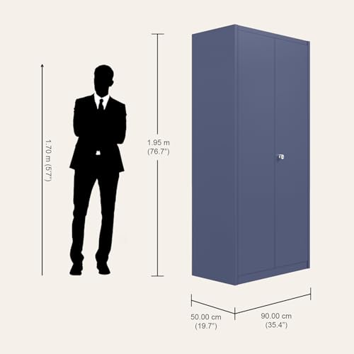Image of Interio by Godrej Errol 2-Door Steel Almirah (Textured Phiroja Blue), 1-Year Warranty, 1 Locker, 1 Drawer, 5 Shelves
