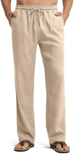 Willit Men's Linen Pants Casual Beach Summer Pants Drawstring Lig...
