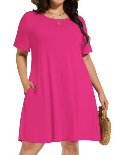 Image of elescat Plus Size Summer Dresses for Women Casual Short Sleeve Pockets Loose Oversized T Shirt Sundress 2026