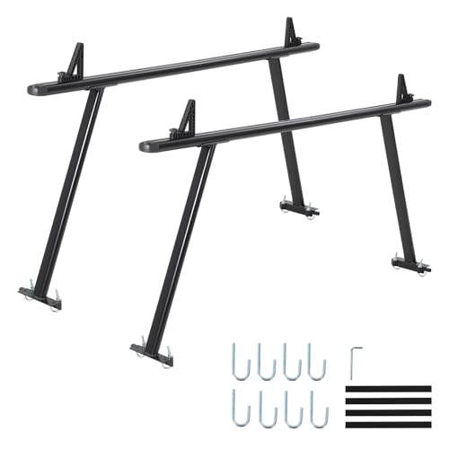 Adjustable Aluminum Truck Ladder Rack, 1000 LB Capacity, Powder-Coated No-Drill Crossbars 35.4–71" Adjustable Width Truck Bed Ladder, Heavy-Duty 2-Bar Utility Rack for Pickup, Kayaks, Lumber, Ladders