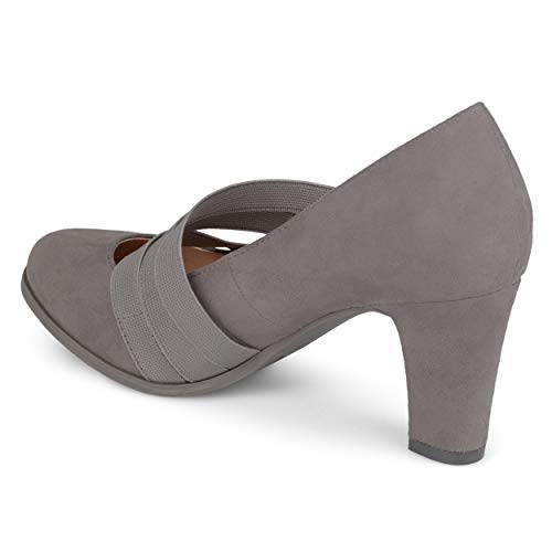 Brinley Co. Womens Levin Faux Suede Comfort Sole Chunky Heel Almond Toe Triple Elastic Strap Heels Grey, 7.5 Regular US2