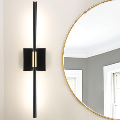 Image of 24 inch Morden LED Bathroom Vanity Light Fixtures, Black and Gold Bathroom Vanity Light Bar Over Mirror, Wall Sconces Lighting 4000K, Sconces Wall Lighting with Adjustable Lamp Tube