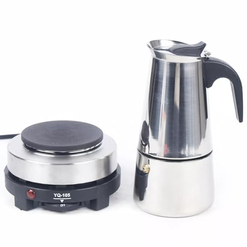 Treeisland Caffettiera elettrica da 6 tazze, in acciaio inox, per 6 tazze, 300 ml