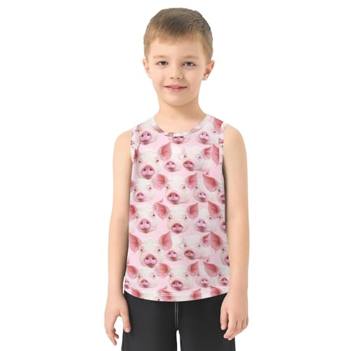 Boys Tank Top Shirts Pink Pig Animal Sleeveless T-Shirts Crew Neck for Kids Clothing Children2