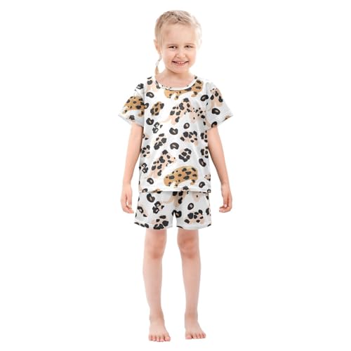 ALAZA Leopard Animal White Pajamas Short Sleeve 2 Piece Sleepwear Top and Bottom Pajama Set Unisex3
