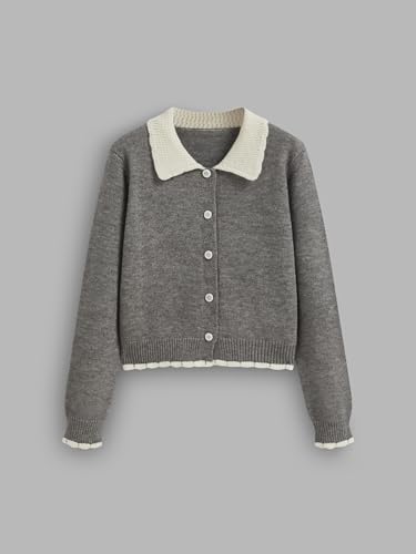 CIDER Cardigans for Women Trendy Knit Collar Button Up Contrasting Binding Regular Fit Crew Neck Cardigan4