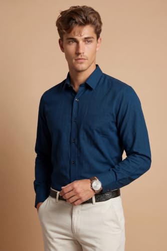 Image of Peter England Men's Everday Regular Fit Solid Shirt | Cotton Rich | 5-Pin Pocketing