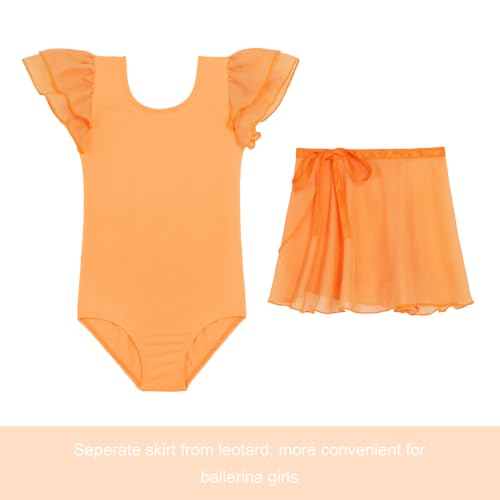 Image of EQSJIU Ballet Leotards for Girls with Removable Skirt Combo Tie Ruffle Sleeve Ballet Dance Dress Outfit 2-12 Years