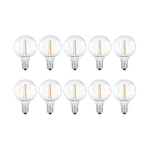 CHYSUPER G40 LED Replacement Light Bulbs for Outdoor String Lights, 10 Pack Shatterproof Globe Bulbs, 1.57 Inch Dimmable LED Bulbs, E12 Candelabra Base G40 Bulbs for Indoor Outside Patio Décor