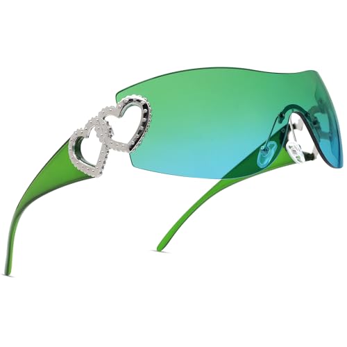 Pro Acme Wrap Around Rimless Sunglasses Women Men Oversized Fashion Futuristic Sun Glasses Cool Shade 2000S Trendy - Green Frame | Gradient Green