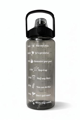 Image of Motivational Water Bottle Set with Time Marker & Straw | BPA Free Leakproof Gym Sipper Combo | Total 2000ML Capacity | Sports & Office Use | Tritan Plastic Material (Black)