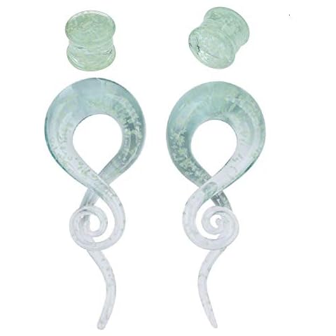 Changgaijewelry Glow in the Dark Glass Spiral Tapers Kit with Plugs 4 Pieces Plugs Set (00g(10mm)) Cover