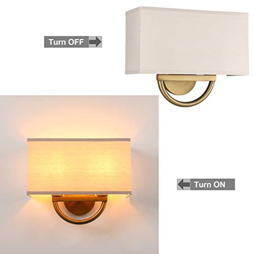Yosoan Wall Sconce Indoor Night Bedside Fixture, Double-Head Vintage Industrial Wall Lamp White Square Textile Lamp Shade For Bedroom Living Room Corridor Study(Linen) #TOP4