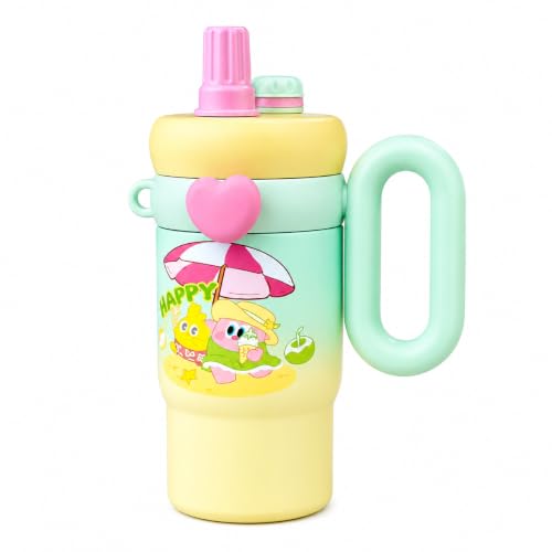 Image of Fancy Kitchen Cartoon Kids Tumbler - 850ml Stainless Steel Double-Walled Travel Mug - Leak-Proof, BPA-Free with Straw - Perfect for School & Outdoor Use. (Happy Green)