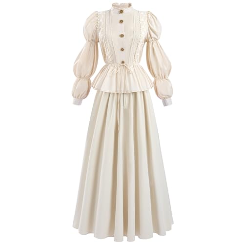 FCCAM Viktorianisches Kleid für Damen, 2-teilig, 1800er Jahre Edwardianisches Kleid, Ballkleid, Renaissance-Kostüm, M