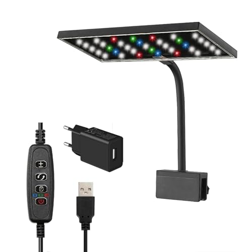 Clip auf Full Spectrum Aquarium Licht, 14W Aquarium LED Licht 3 Modes Timer Fisch Tank Licht, 10 einstellbare Helligkeit mit 3 gemischten Farben für tropische Fische, Koralle, Wasserpflanzenwachstum