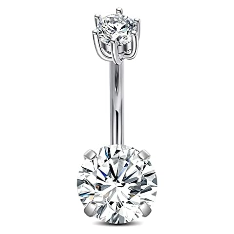 Crdifu 925 Sterling Silver Belly Bar with CZ Cover