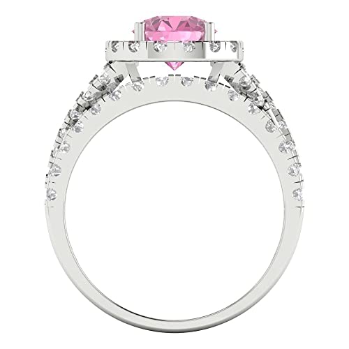 Clara Pucci 2.37ct Round Cut Halo Split Shank Solitaire with Accent Pink Zircon Statement Bridal Wedding Ring Band Set 14k White Gold - Image 5