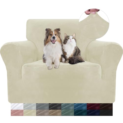 YSTELLAA Copridivano Velluto, Copripoltrona 1 Posto con Braccioli, Copridivano AntiGraffio Gatto, Copri Divano Elasticizzati, Copridivani Antimacchia Lavabile Antiscivolo Sofa Cover, Beige