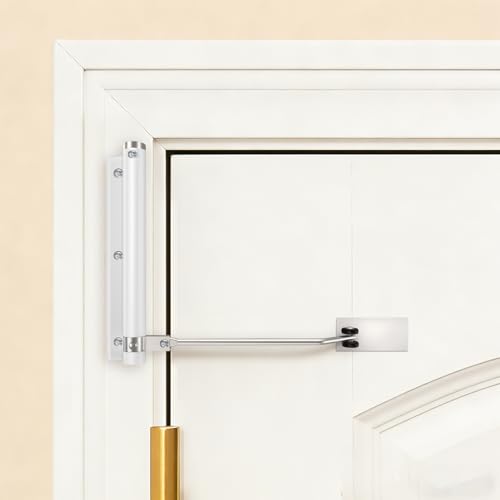 Automatic Door Closer Stops Door Slamming Ultra-Quiet Soft Close for Home & Apartment Doors Upgraded Aluminum Roller Arm Scratch-Free Adjustable Speed Self Closing Spring Door Closer White