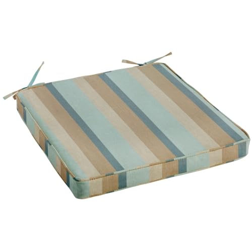 Indoor Outdoor Patio Chair Cushions with Corded Edges Extra Padding Zipper Closure All Seasons Mist Green Taupe Strips Removeable Cover Fade Water Proof 20''W X 20