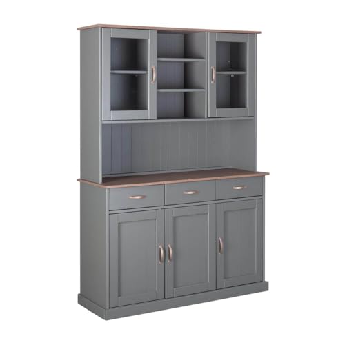 AltoBuy Melina - Buffet Vaisselier 5 Portes 3 Tiroirs Coloris Gris