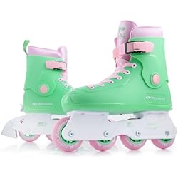 Patines Vintage Mujer SMJ Sport - Patines en línea para mujer y niña, tamaño ajustable, diseño retro, rodamientos ABEC7, patines ajustables para niños y adultos, color menta/rosa (M (35-38))