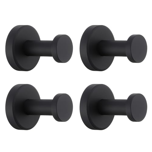 APLusee Matte Black Bath Robe Towel Hook 4 Pack, Stainless Steel Bathroom Coat Hook, Wall Mount