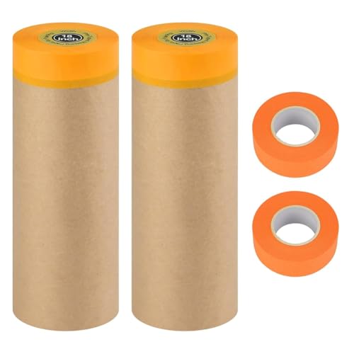 Cintas de enmascarar | Flaroey Papel De Enmascarar Precintado, Rollos De Papel Para Pintores Con Cinta Adhesiva Y Drapeado, Para La Protección De Muebles Y Suelos De Coche, Revestimientos De