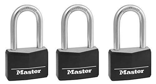 Master Lock Padlock, Covered Aluminum Lock, 1-9/16 in. Wide, Black, 141DLF (Thr?? ?ack)
