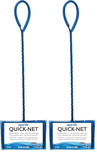 Image of PENN-PLAX Quick-Net Aquarium Fish Net - Durable, Strong, and Safe - Color May Vary (Blue or Green) - 5 inch x 4 inch Net - 10 inch Handle (Pack of 2)