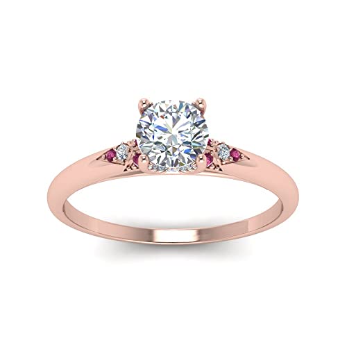 Image of Choose Your Gemstone Petite Dome Engagement Ring Rose Gold Plated Round Shape Petite Engagement Rings Everyday Jewelry Wedding Jewelry Handmade Gifts for Wife US Size 4 to 12