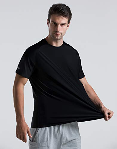 Men's Cooling Ice Silk Running Shirts Quick Dry Short Sleeve Athletic Gym T-Shirts Upf 50+ Outdoor Workout Tshirts Black #TOP4