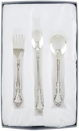 Stephan Baby Keepsake 3 Piece Silver Plated Feeding Set in Satin-Lined Gift Box