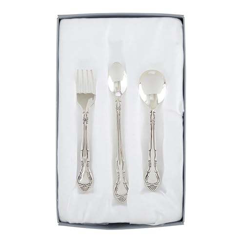 Stephan Baby Keepsake 3 Piece Silver Plated Feeding Set in Satin-Lined Gift Box