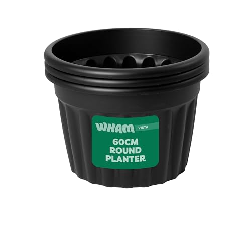 Wham Vista 3 x 60cm Round Plastic Garden Planters | 100% Recycled Plastic | Weather Resistant & Lightweight | Indoor & Outdoor Use | Drainage in UK | Slate/Black