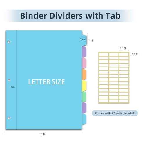 3 Ring Binder Dividers with TAB, Durable Plastic Write & Erase, 8 Tab 3 Hole Punch Dividers for 8.5 x 11'' Letter Size Papers, Ideal for Student, Teacher, Macaron 2 Sets image 2