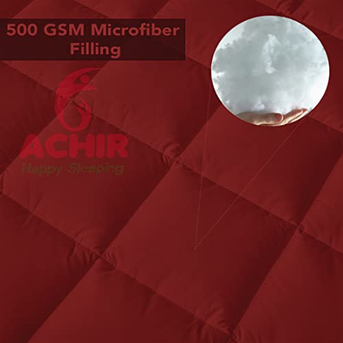 Image of ACHIR 500 GSM Super Soft Microfiber Mattress Topper /Padding for Soft and Comfortable Sleep - Red, (California King, 72 inchx84 inchinch, 6ft x 7ft)