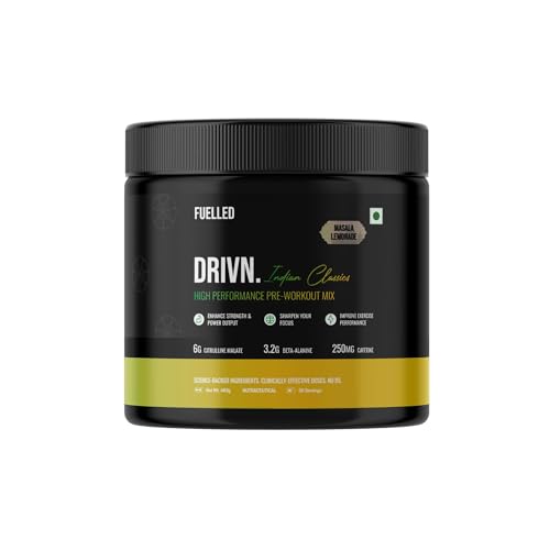 Image of FUELLED DRIVN Pre-Workout (Masala Lemonade, 30 Servings) 3.2 g Beta Alanine, 250 mg Caffeine, 6 g Citrulline Malate (483 g)