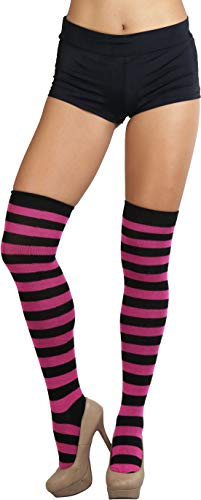 Image of ToBeInStyle Women's Bright Vibrant Rainbow Striped Thigh High Rave Stockings
