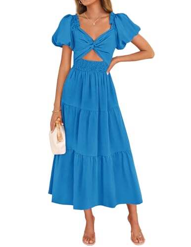 ZESICA Womens Summer Casual Cutout Flowy Vacation Maxi Dress,Cobalt,M