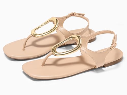 Image of Coutgo Womens Flat Sandals Comfortable Flip Flops Slide Sandals Summer Beach Shoes with Metal Decoration