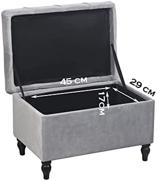 HomeHarmony®Velvet Ottoman Chair Storage Stool Seat Footrest Footstool With Rustic Look Feet (Silver)